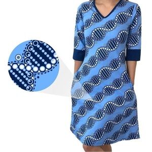 Svaha DNA Double Helix Catherine Dress Size 4X 100% Organic Cotton Pockets Blue